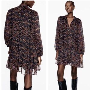 Zara Long Sleeve Geometrical print mini Dresses